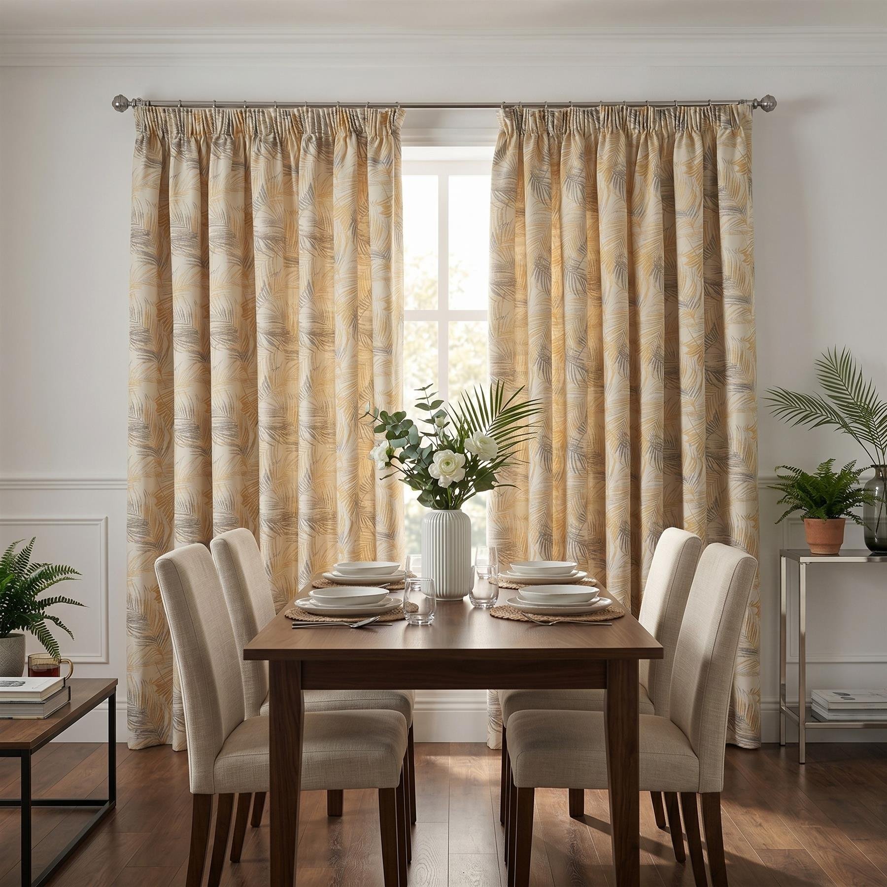 Luxury Living Fern Fully Lined Taped Curtains 117cm x 183cm - Yellow