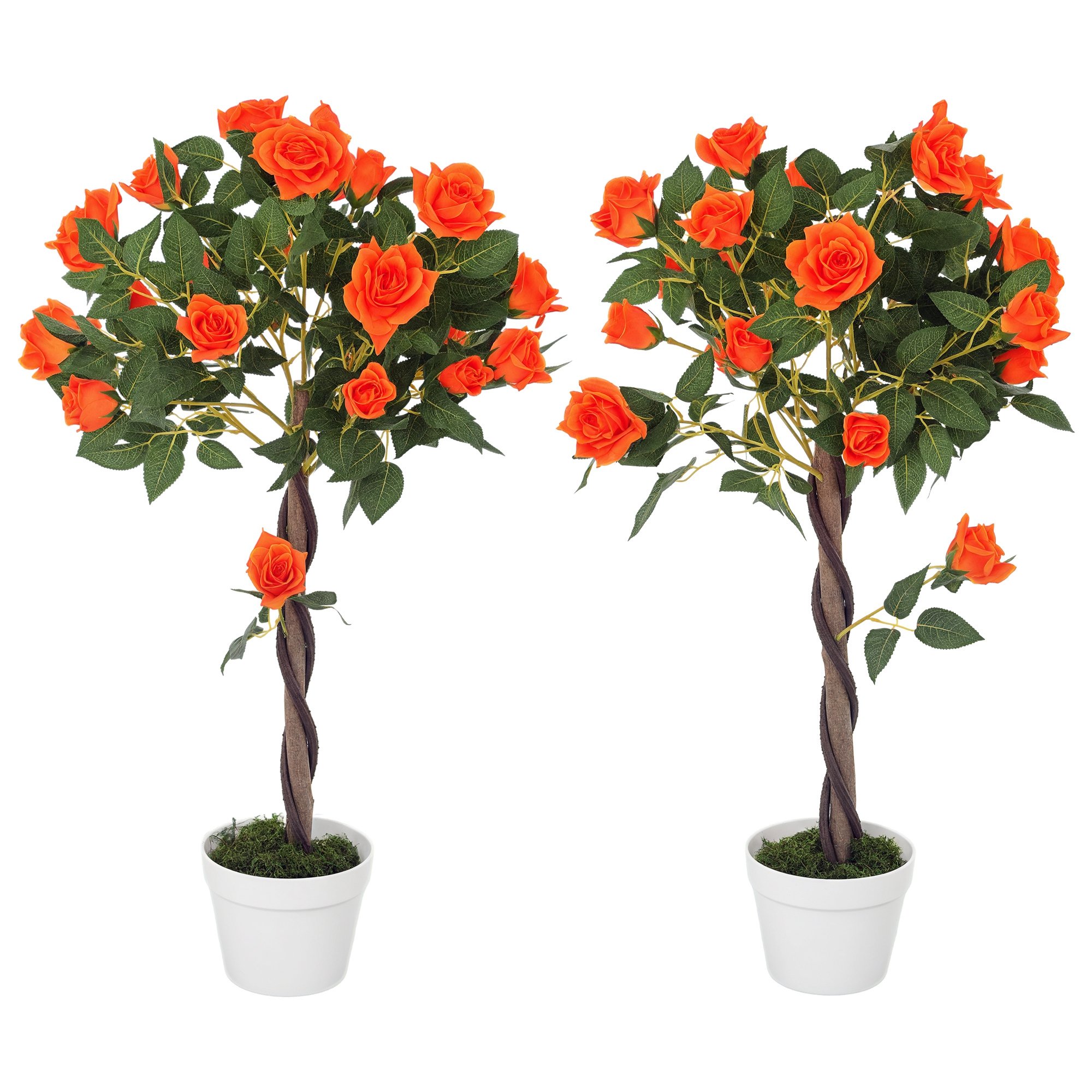 Outsunny Set of 2 Artificial Rose Trees - Orange and Green