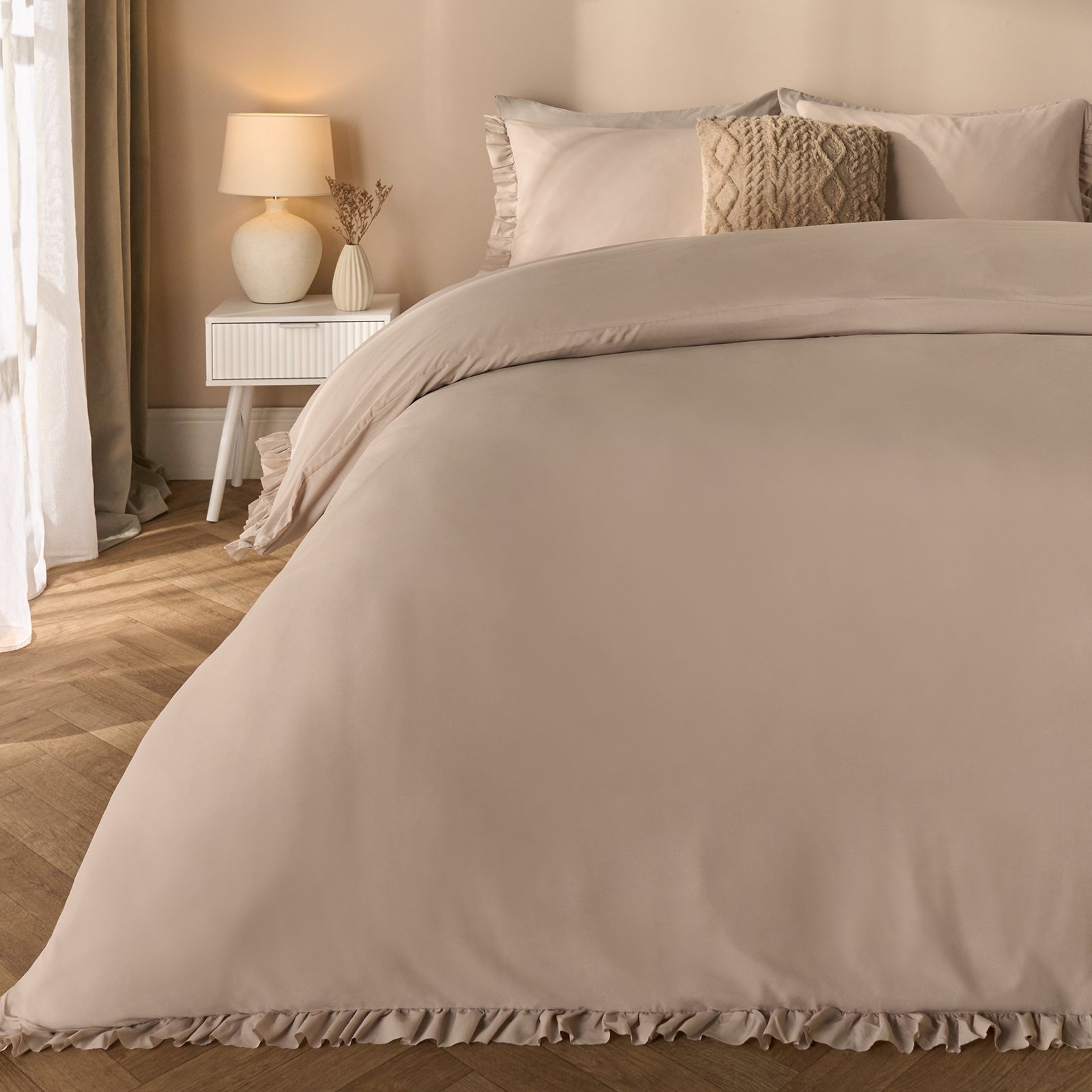 OHS Frill Edge Decor Duvet Cover Set Natural - Super King