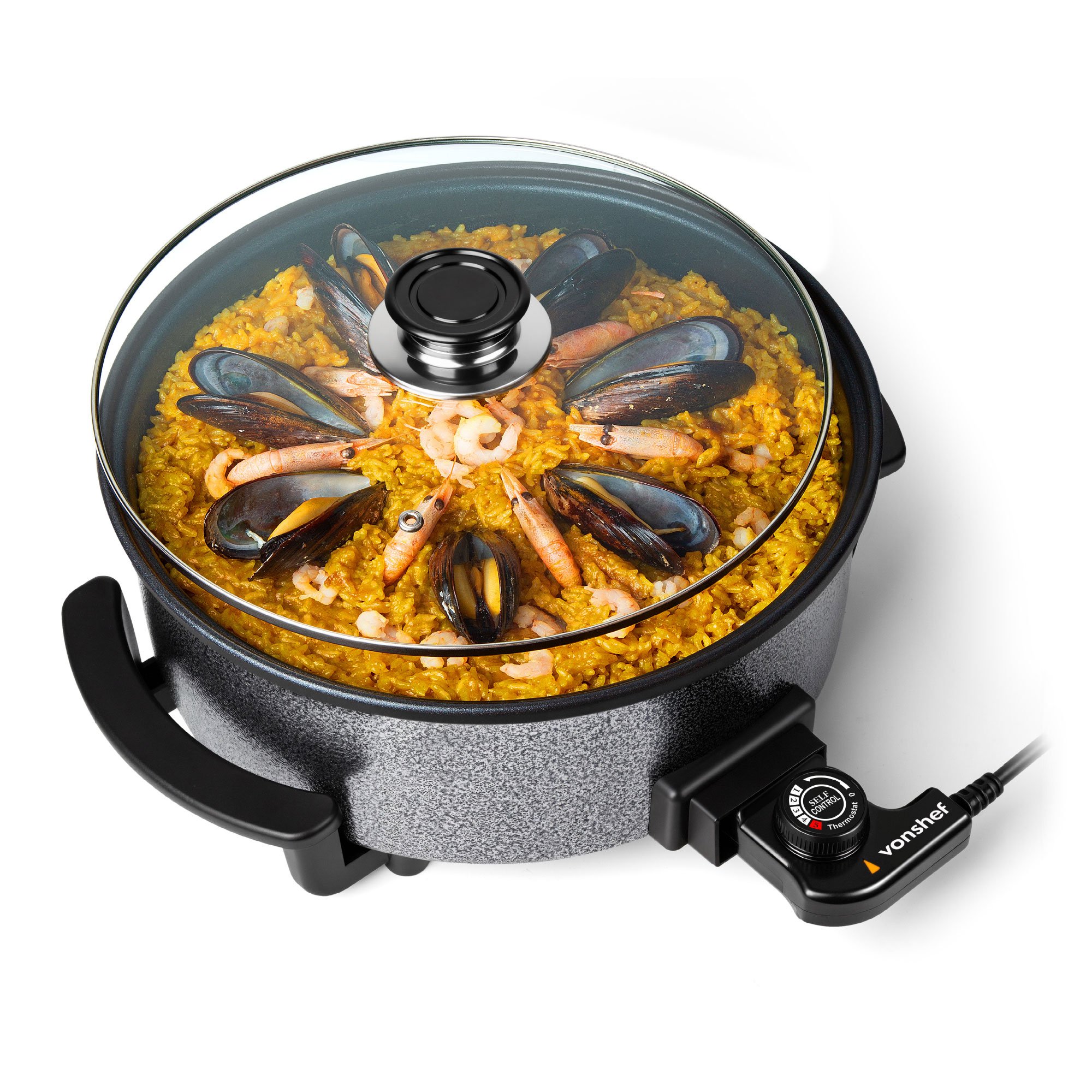 VonShef 6L 30cm Non-Stick Electric Frying Pan - Round