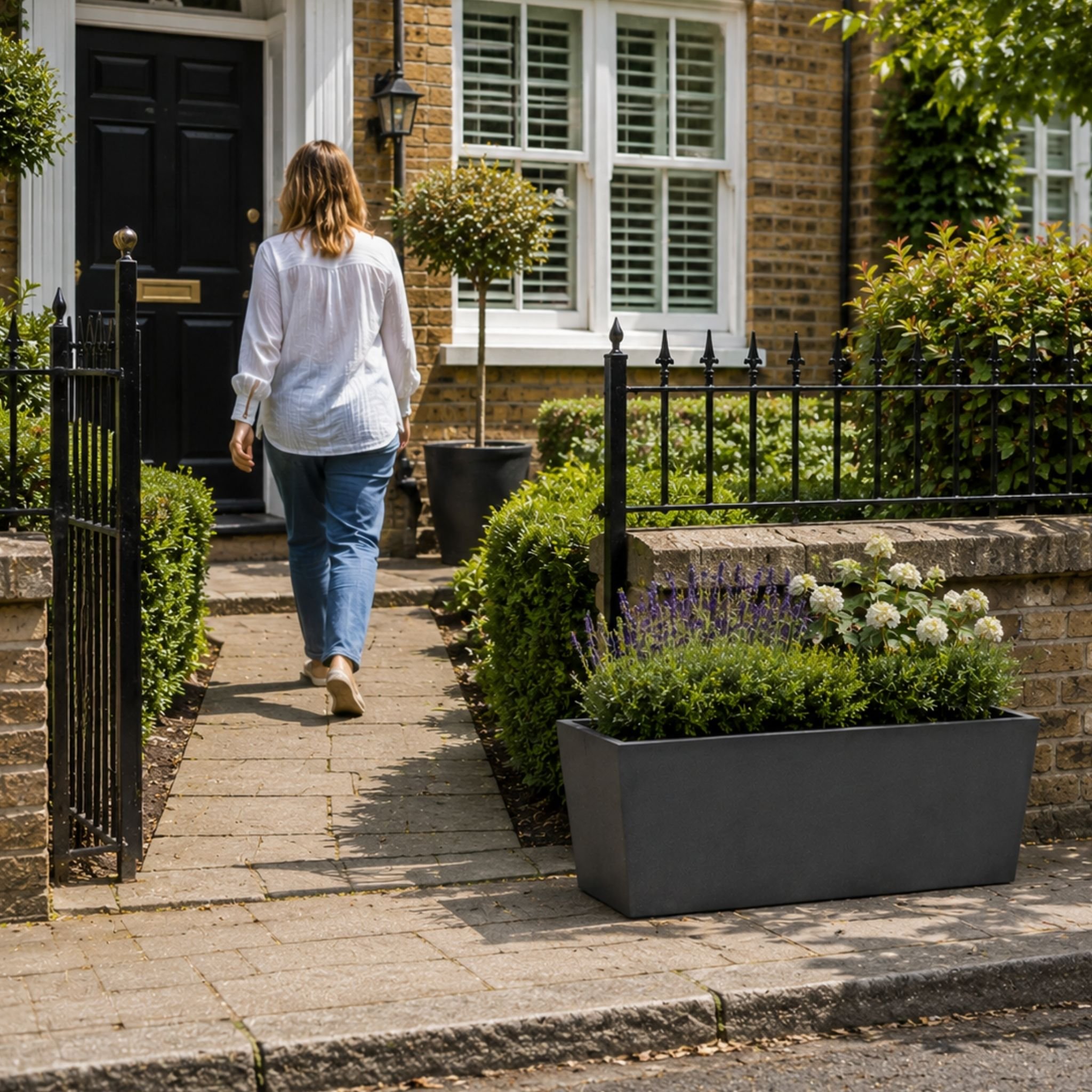 Fargro Home and Garden 68L Polystone Wide Rectangular Planter - Charcoal Black