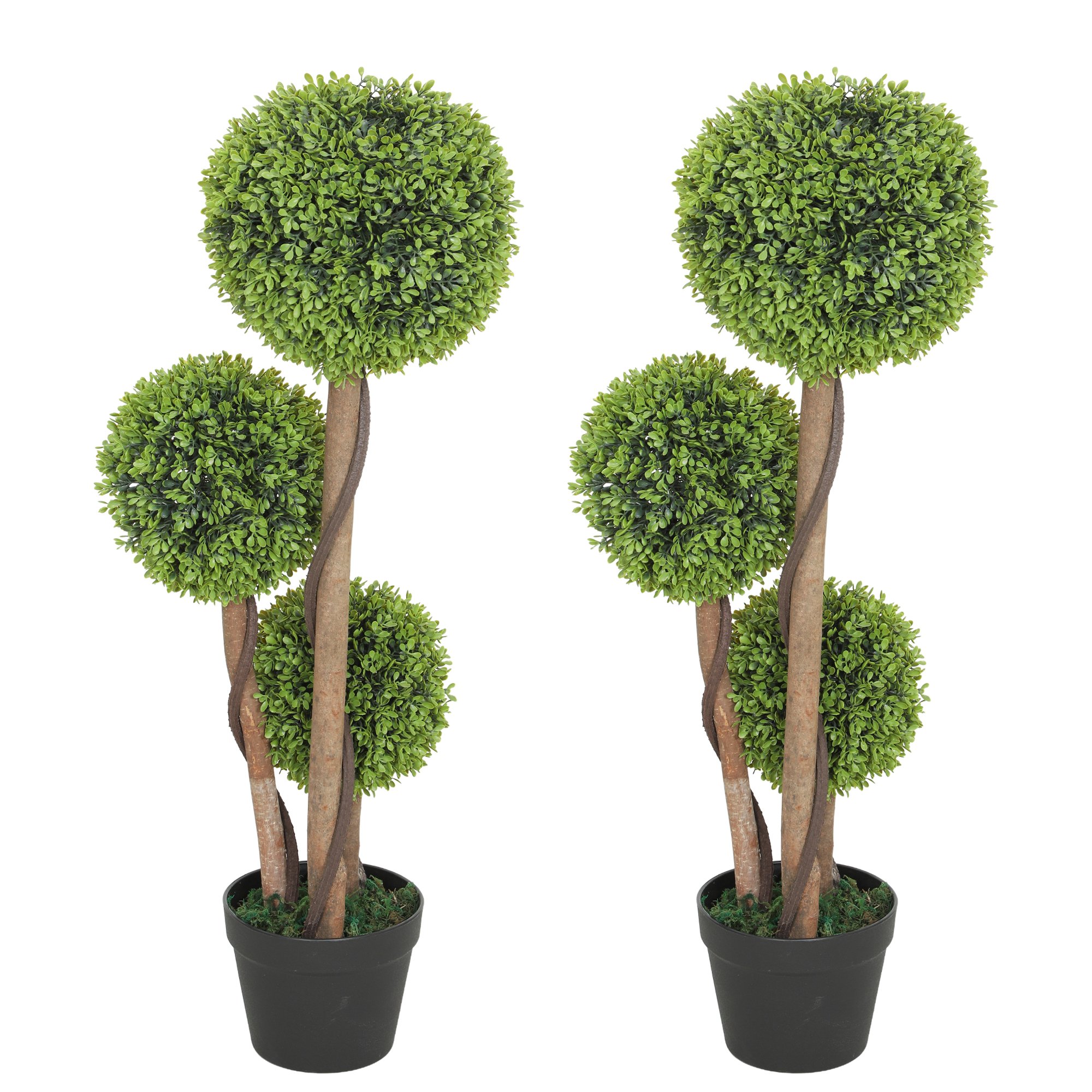HOMCOM Set of 2 Artificial Boxwood with 3 Topiary Balls- Green