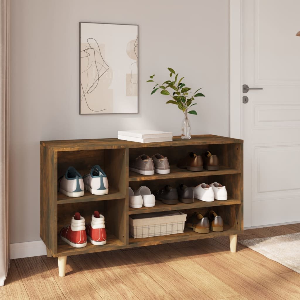 Walplus Solid Wood Shoe Cabinet - Smoked Oak - 102 x 36 x 60 cm