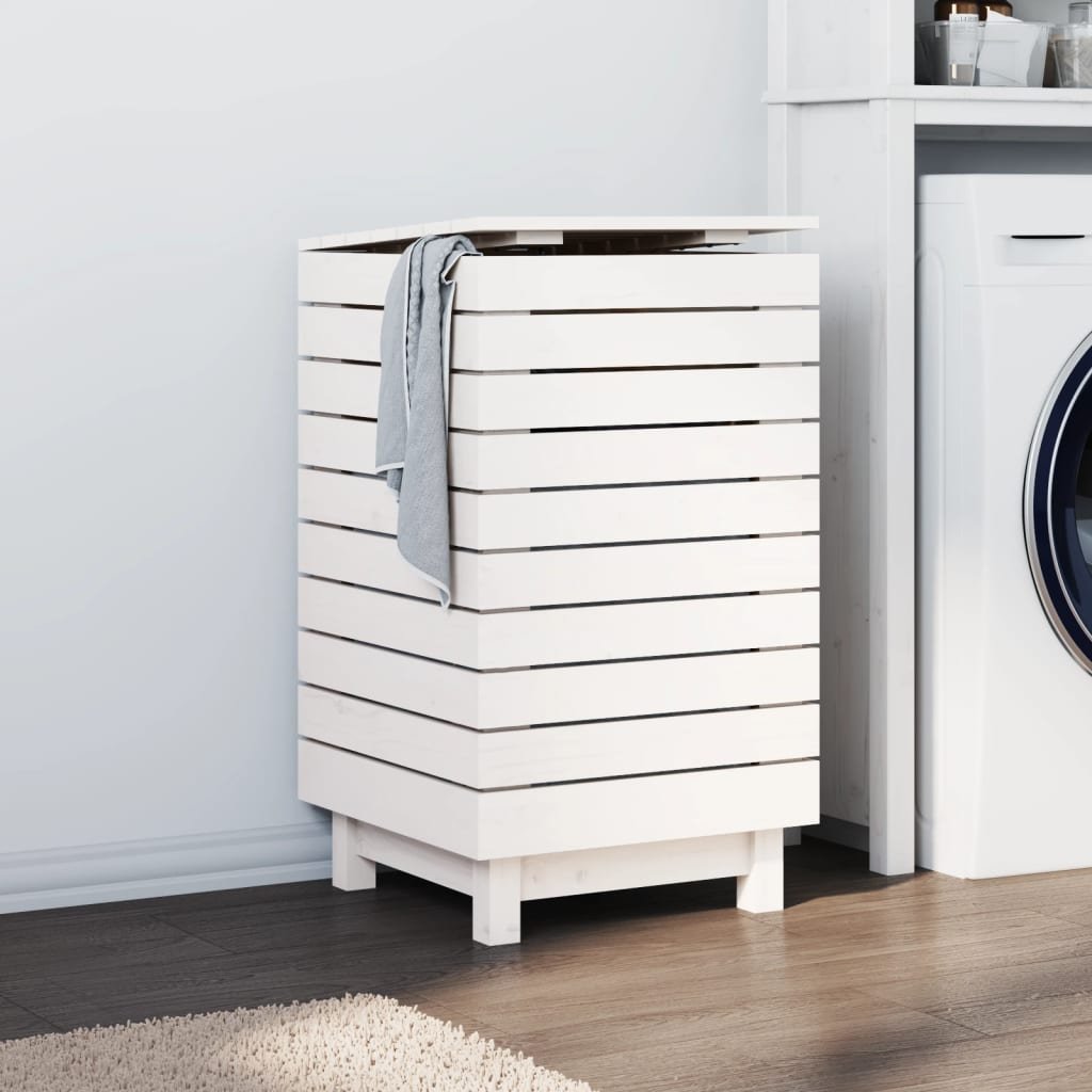 Walplus Wood Laundry Basket - White - 44 x 44 x 76 cm