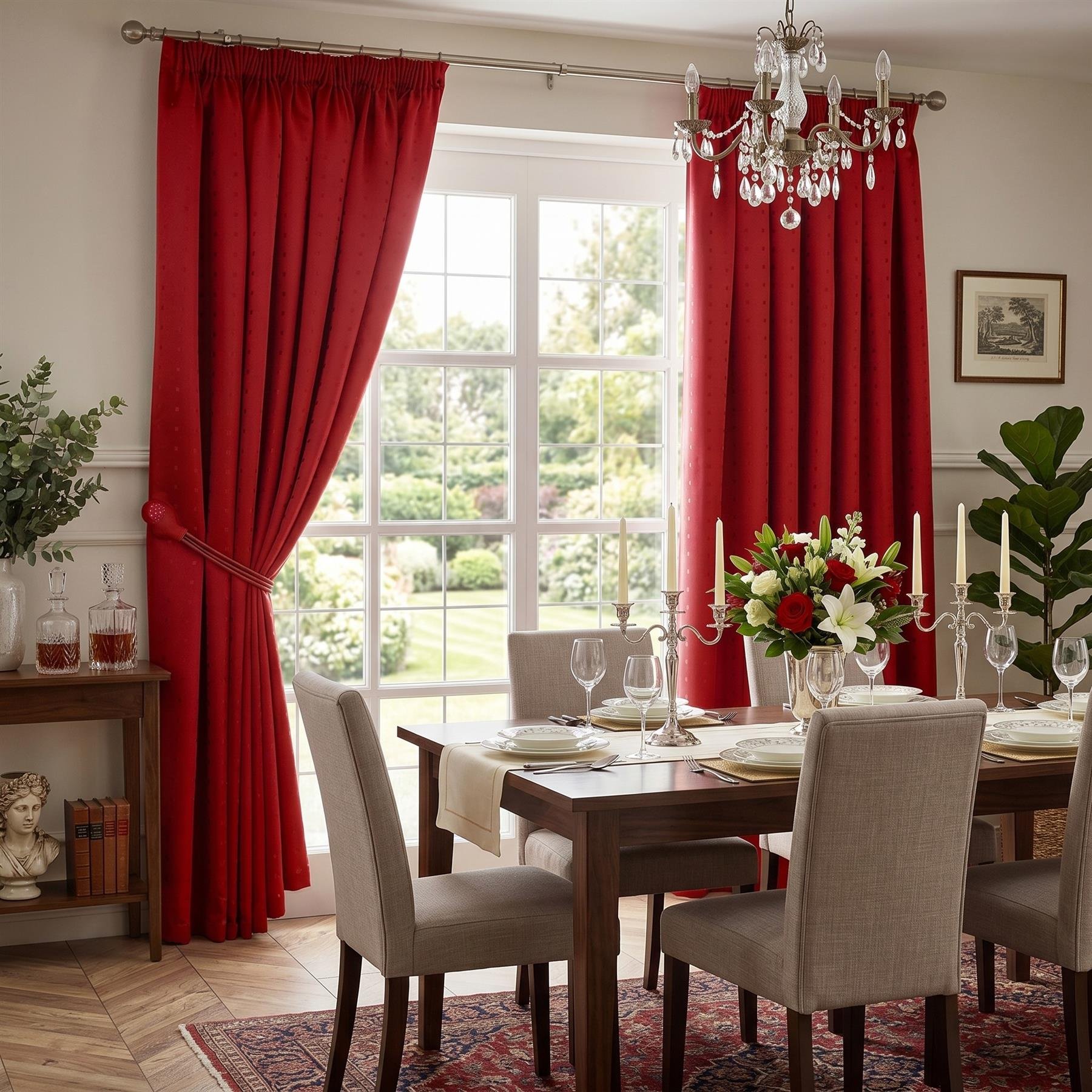 Luxury Living Adi Lined Pencil Pleat Curtains 117cm x 229cm - Red
