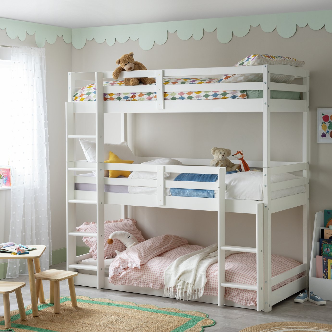 Argos Home Josie Triple Bunk Bed With 3Kids Mattress- White 