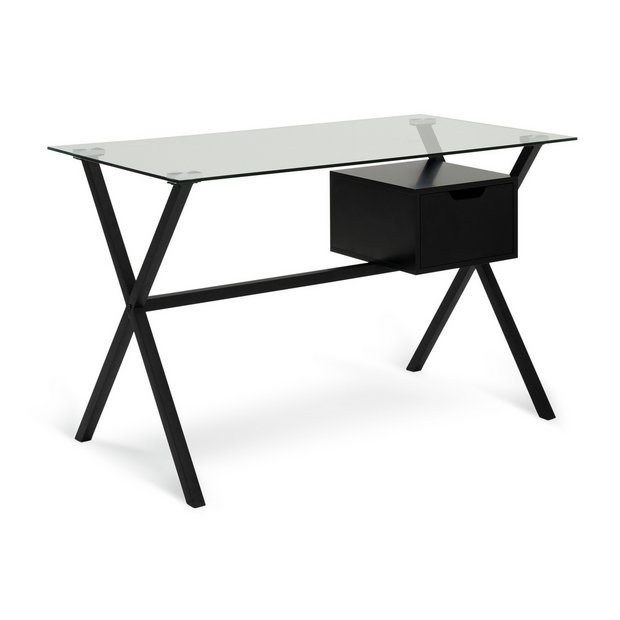 Glass desk deals with black legs