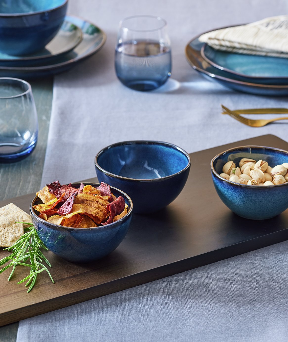 Habitat Set of 3 Reactive Stoneware Nibble Bowl - Navy