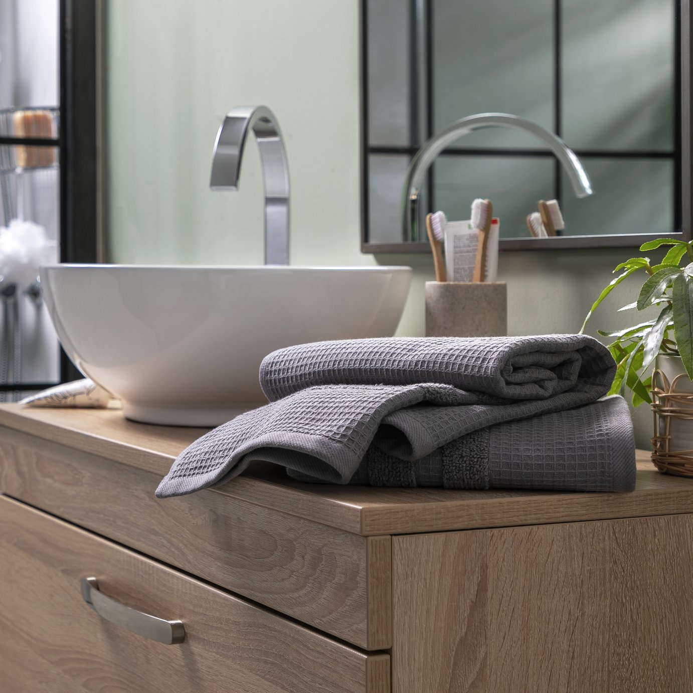 Habitat Cotton Waffle 2 Pack Hand Towel - Charcoal