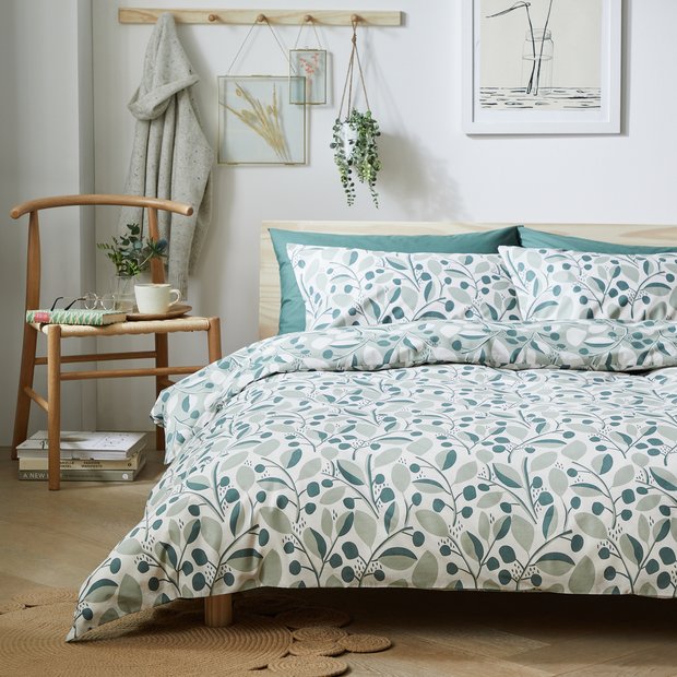 Green, White and Grey Floral Duvet Cover Set