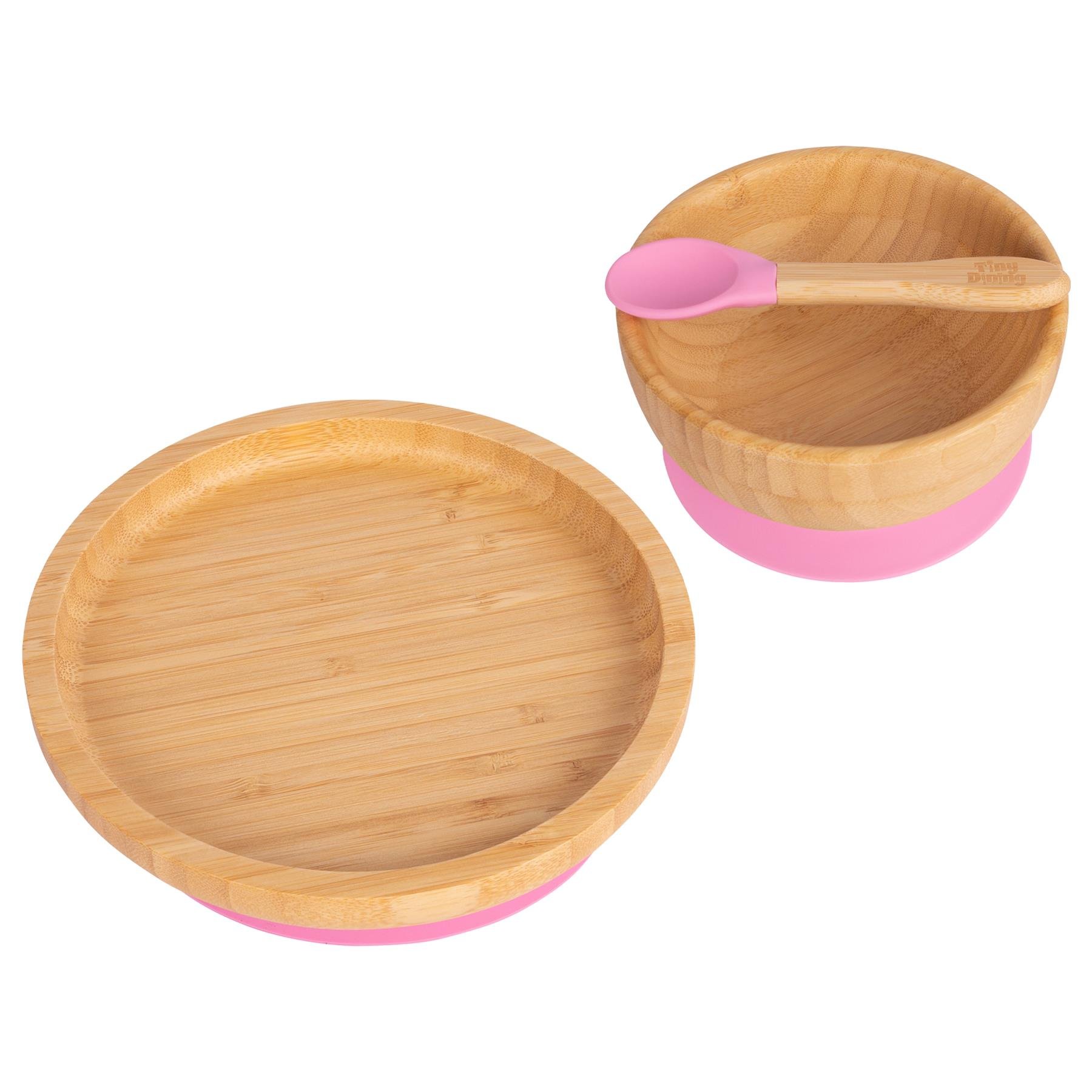 Tiny Dining Children's Bamboo Suction Round Dinner Set - Pink