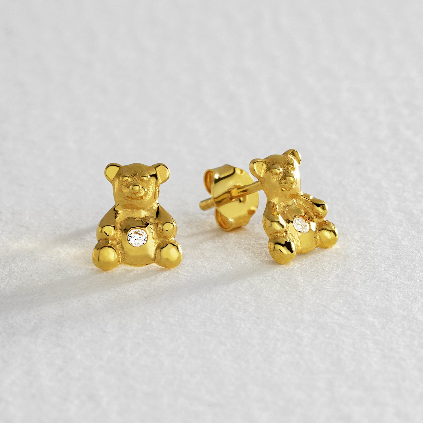 Revere Gold Plated Silver Cubic Zirconia Bear Stud Earrings