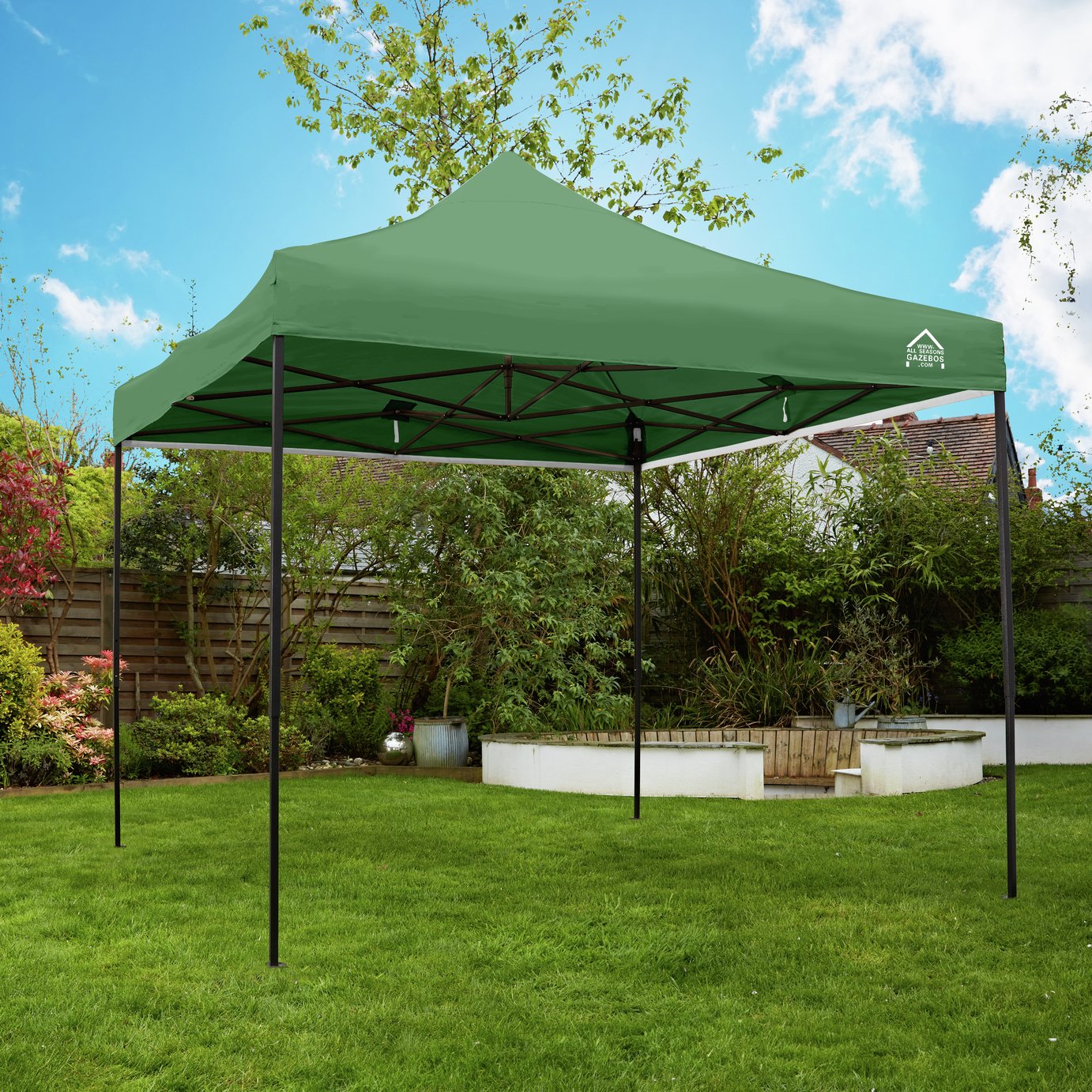 All Seasons 3m x 3m Pop Up Garden Gazebo & Side Panels-Green