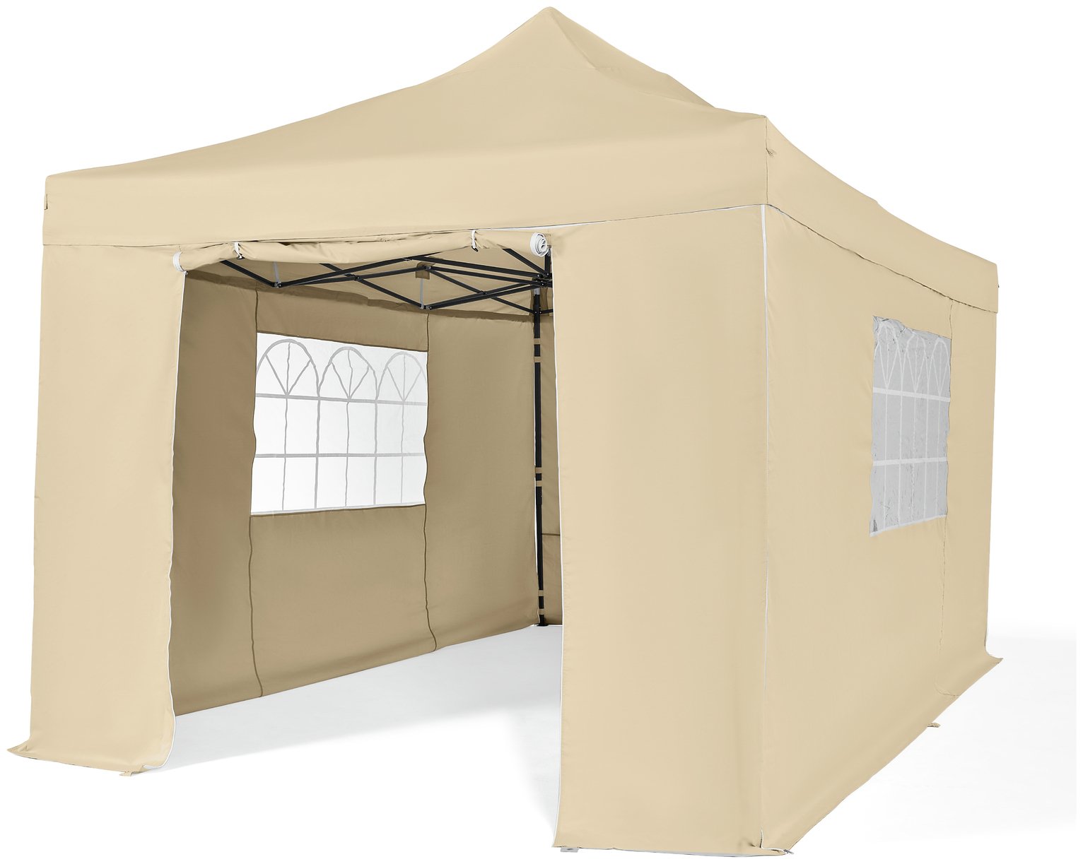 All Seasons 3mx4.5m Pop Up Garden Gazebo & Side Panels-Beige