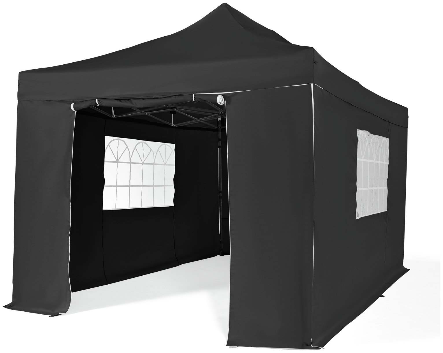 All Seasons 3mx4.5m Pop Up Garden Gazebo & Side Panels-Black