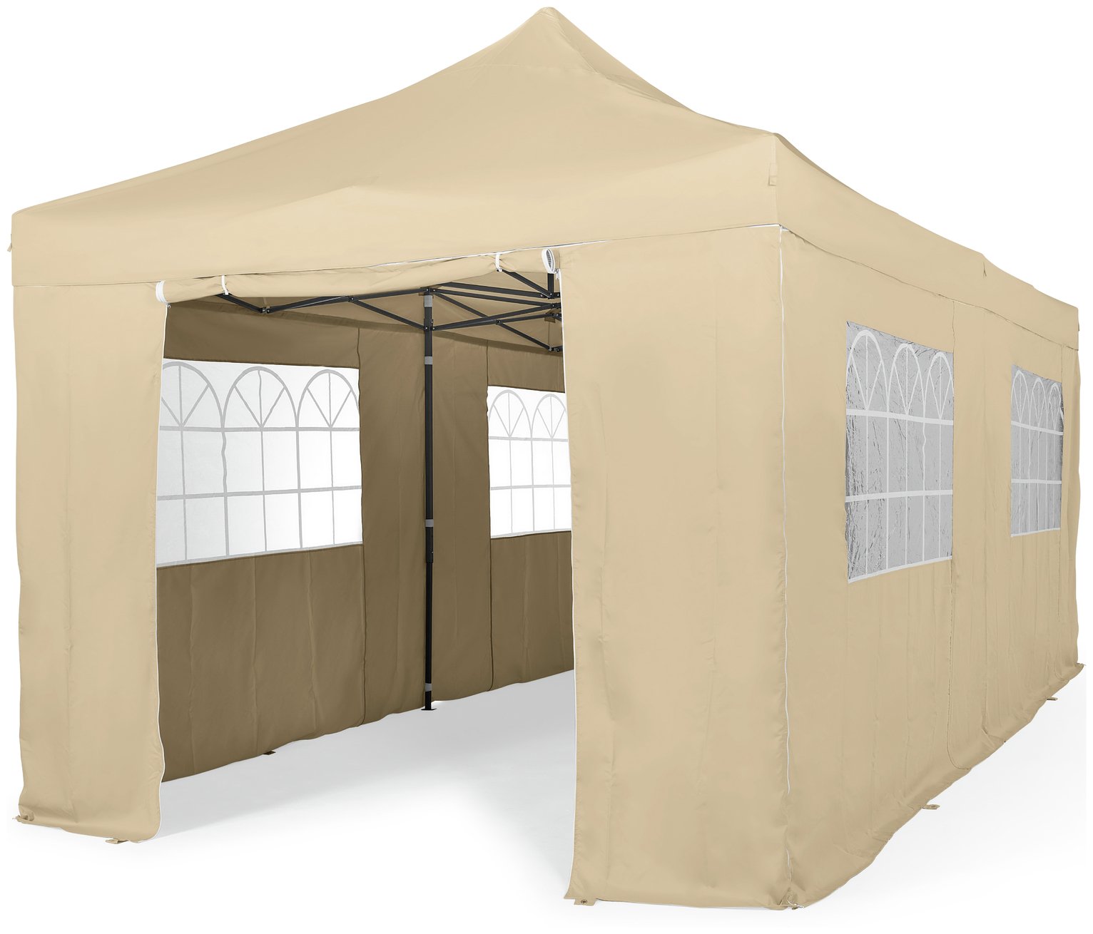 All Seasons 3m x 6m Pop Up Garden Gazebo & Side Panels-Beige