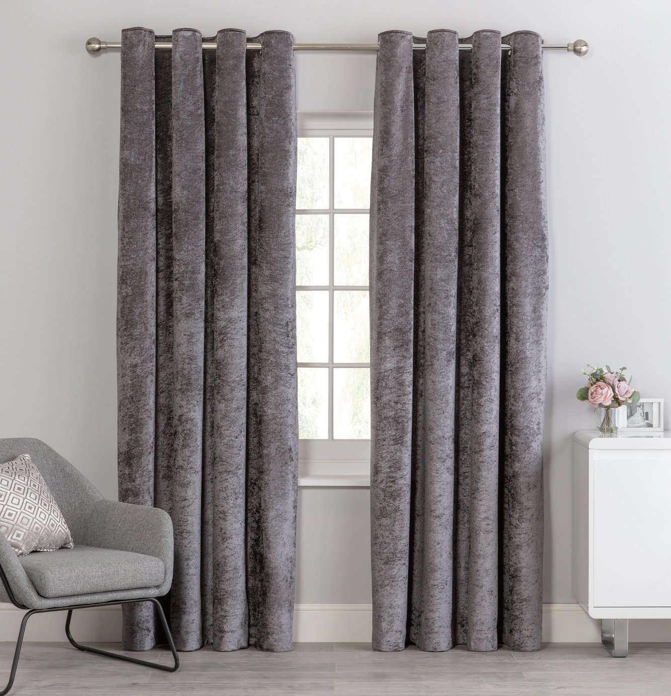 Argos Home Velvet Eyelet Curtains - Charcoal - 168x183cm