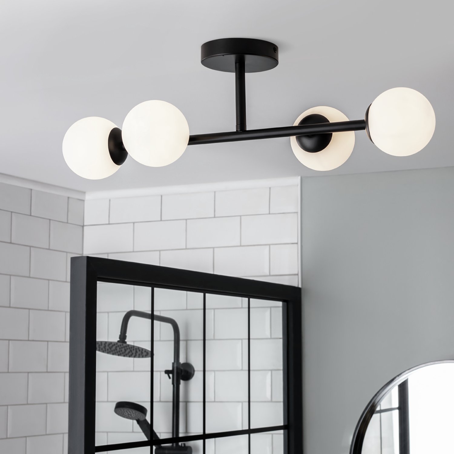 Habitat Opal Metal Bathroom Flush Ceiling Light - Black