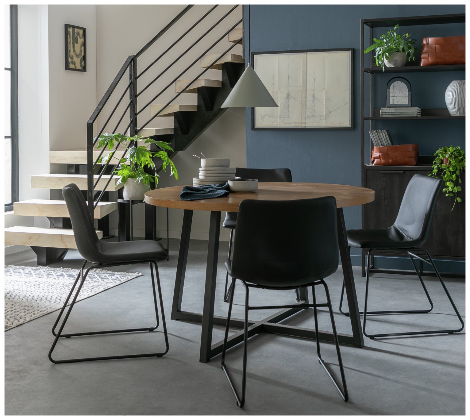 Habitat Nomad Brown Dining Table  & 4 Black Chairs