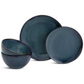 Habitat 12 Piece Reactive Stoneware Dinner Set - Navy