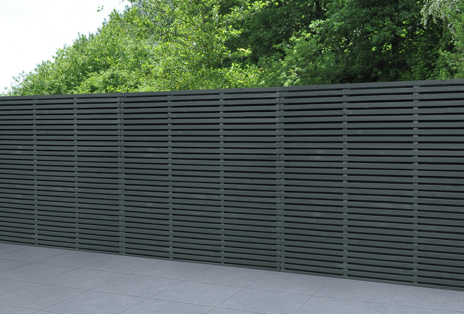 Forest Garden Double Slatted Fence Panel Grey x3