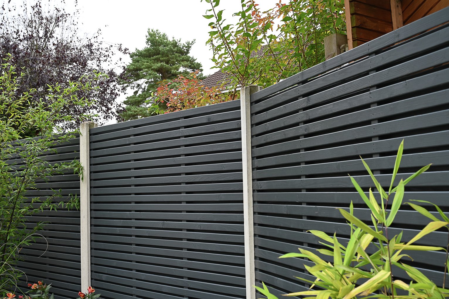 Forest Garden Double Slatted Fence Panel Grey x4