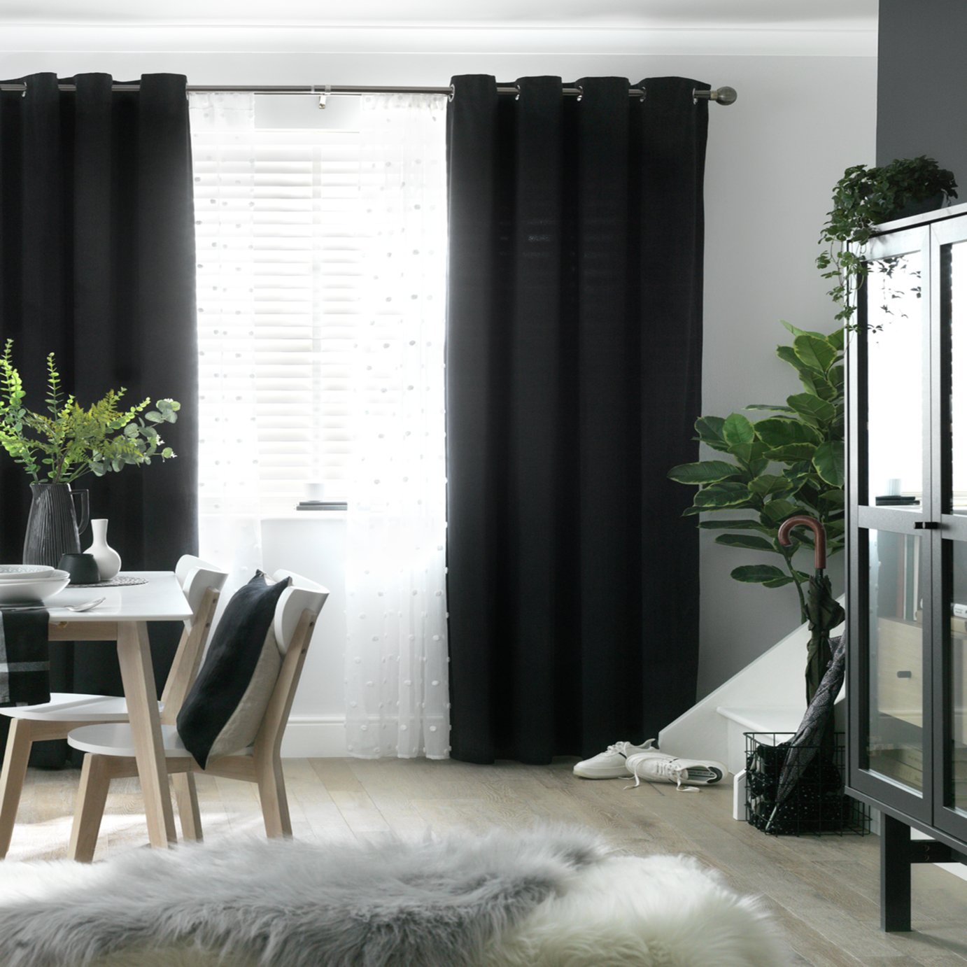Habitat Plain Matt Velvet Eyelet Curtains - Black