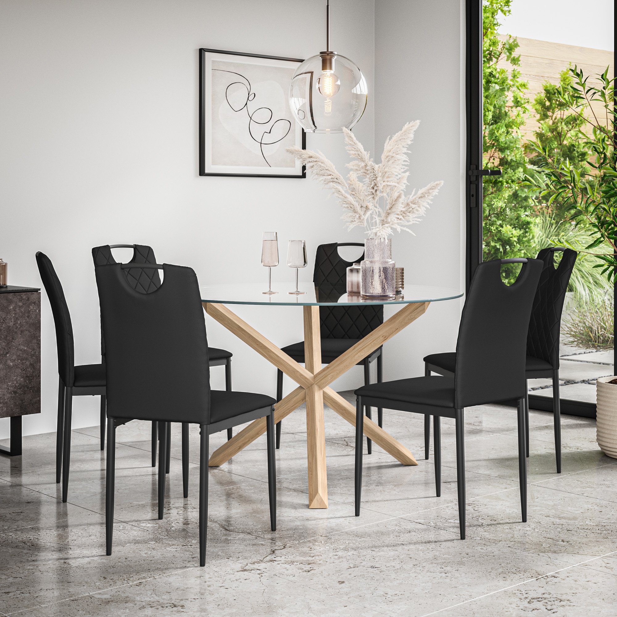 Furniture Online Malvern Monza Glass Top Dining Table & 6 Black Chairs