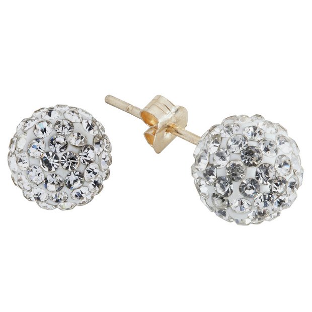 Buy Revere 9ct Gold Crystal Glitter Ball Stud Earrings Womens