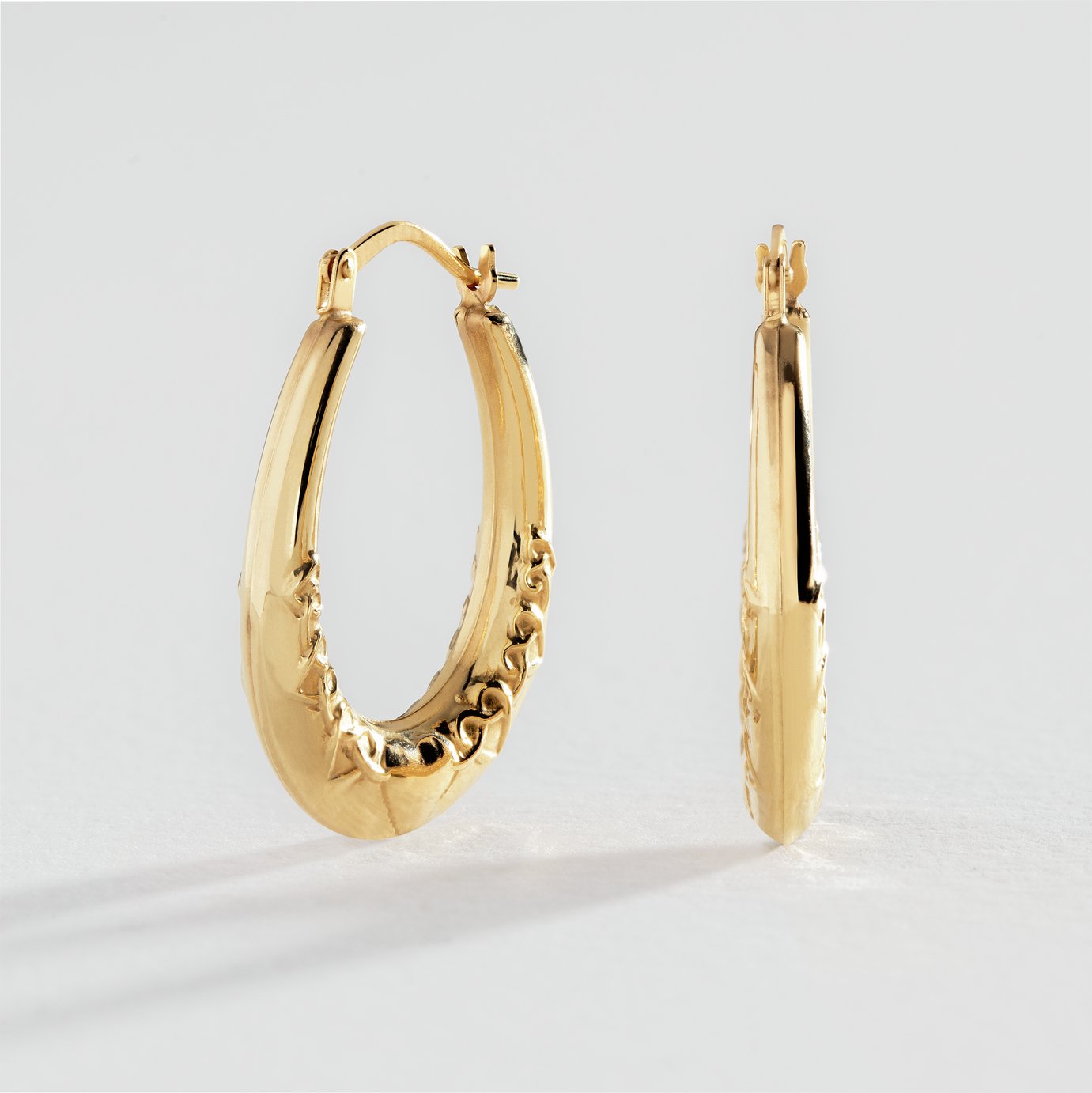 Revere 9ct Gold Oval Creole Hoop Earrings