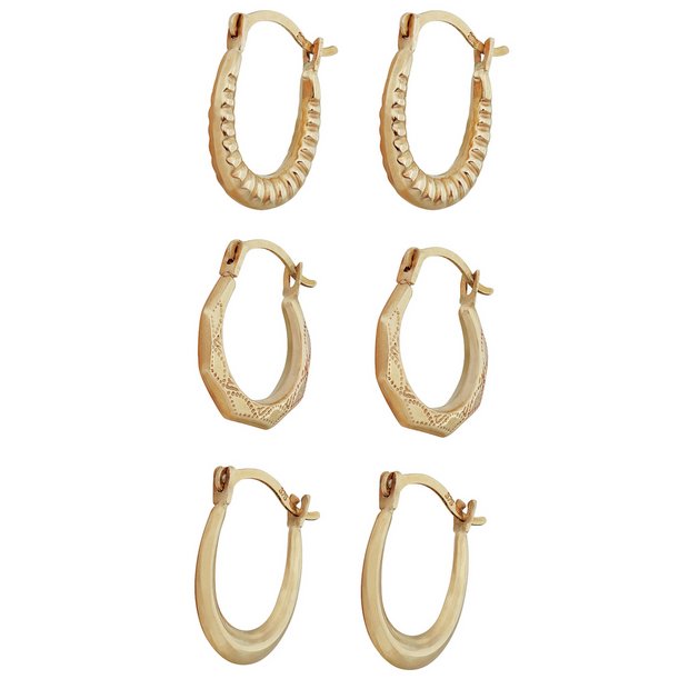 Buy Revere 9ct Gold Mini Creole Earrings Set of 3 Pairs Womens