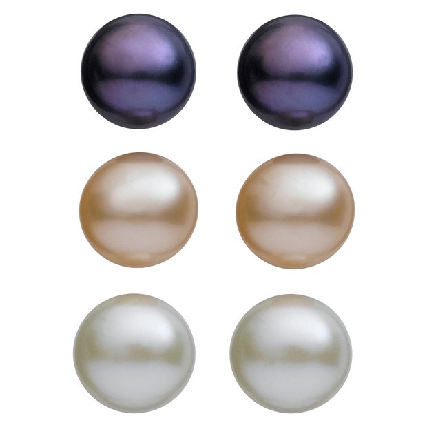 Buy Sterling Silver Fresh Water Pearl Stud Earrings-Set of 3 at Argos ...