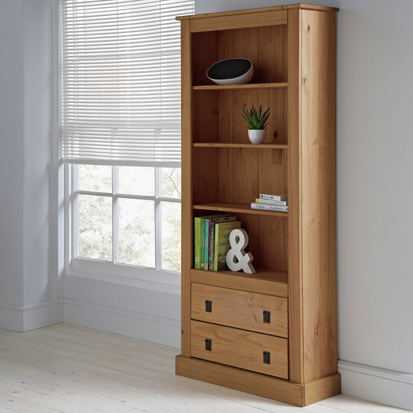 Argos Home Solid Pine 2 Drawer Bookcase