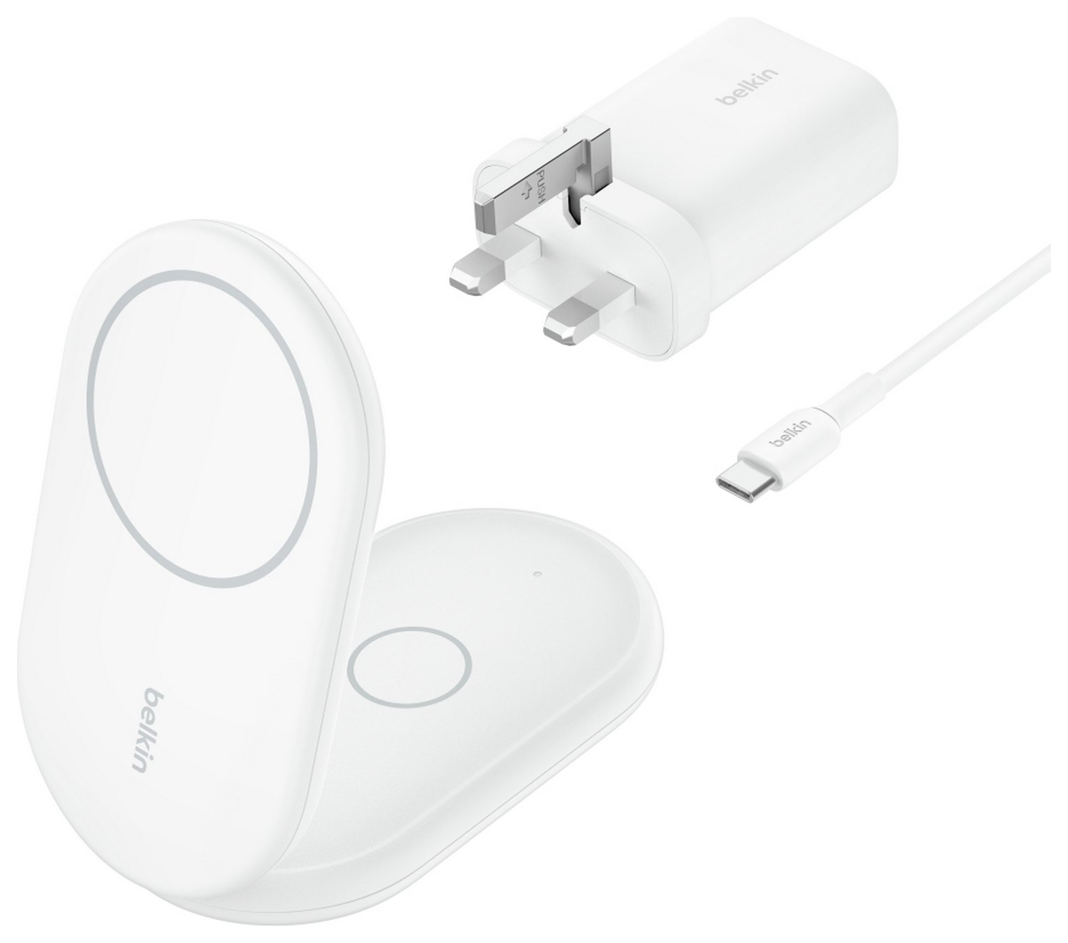 Belkin 2-in-1 Qi2 MagSafe Compatible Wireless Charger White