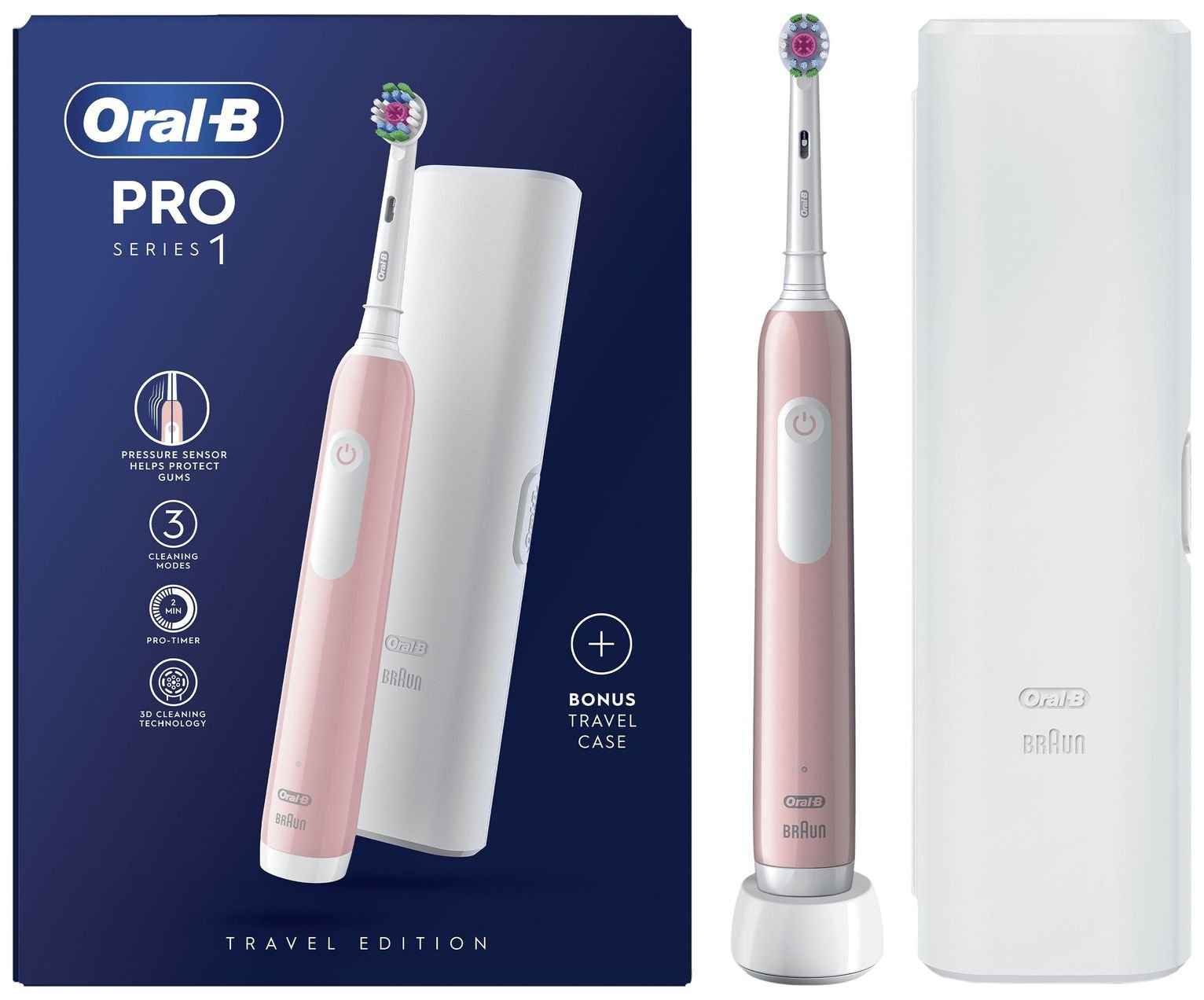 Oral-B Pro 1 Electric Toothbrush + Travel Case - Pink