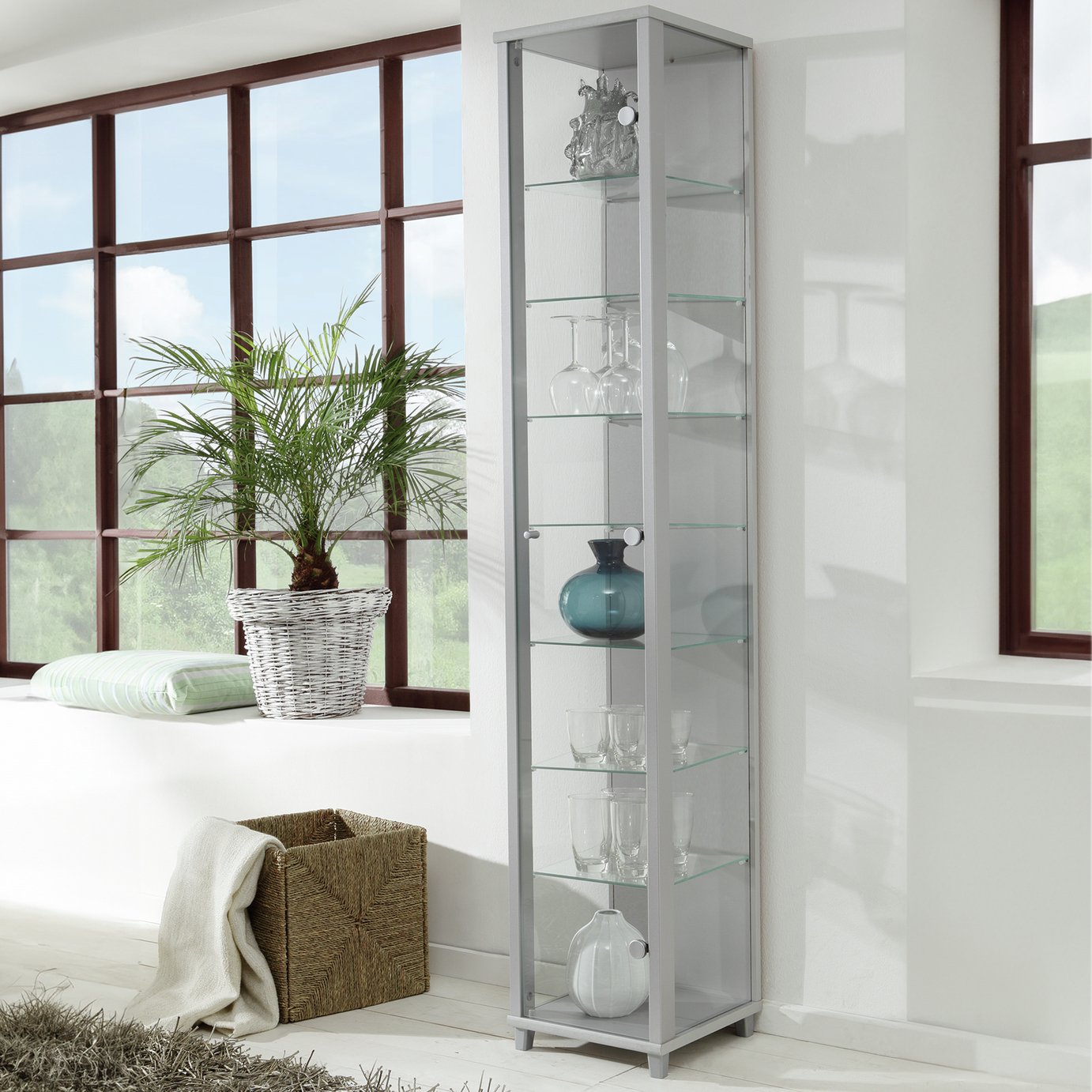 Argos Home 7 Shelf Glass Narrow Display Cabinet 