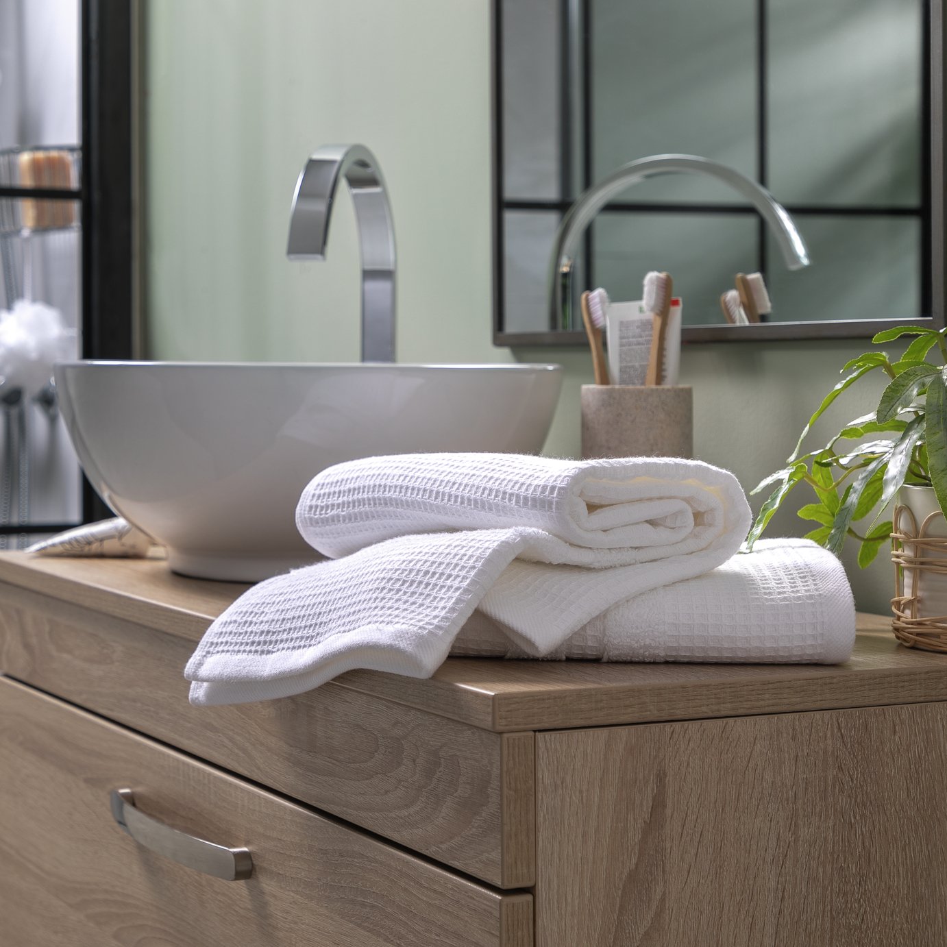 Habitat Organic Cotton Waffle Patterned 2 Pack Hand Towel