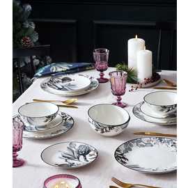 Habitat Monochrome 12 Piece Fine China Dinner set - Grey