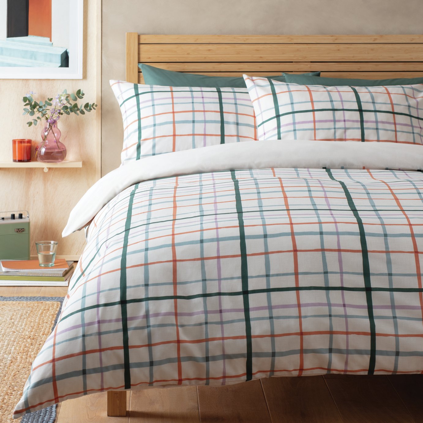 Habitat Painted Check White Bedding Set