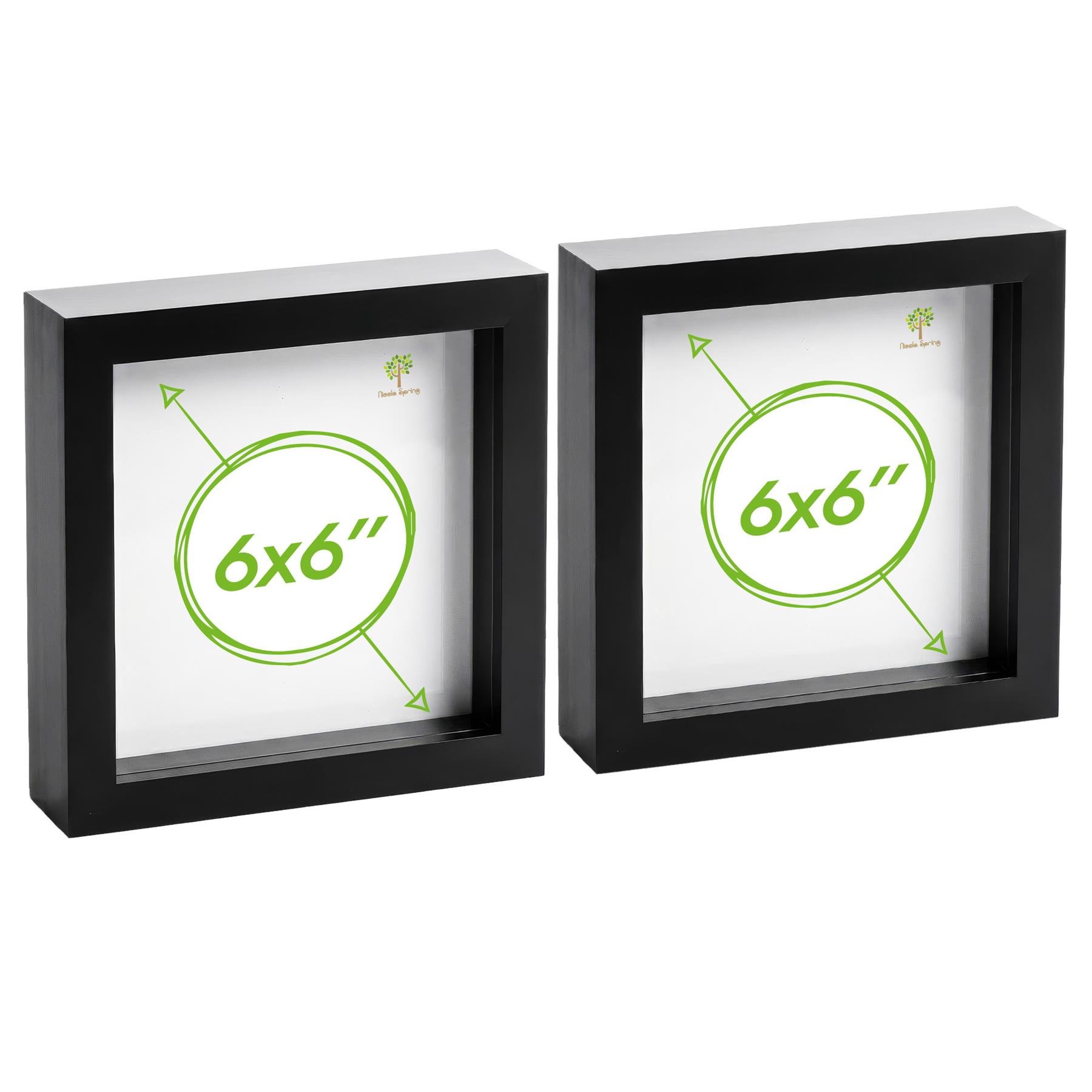 Nicola Spring 6 x 6" 3D Box Photo Frames with 2 x 2" Black Mount (2x) - Black