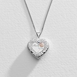 Moon & Back Silver Heart 'Mum' Locket  Pendant Necklace