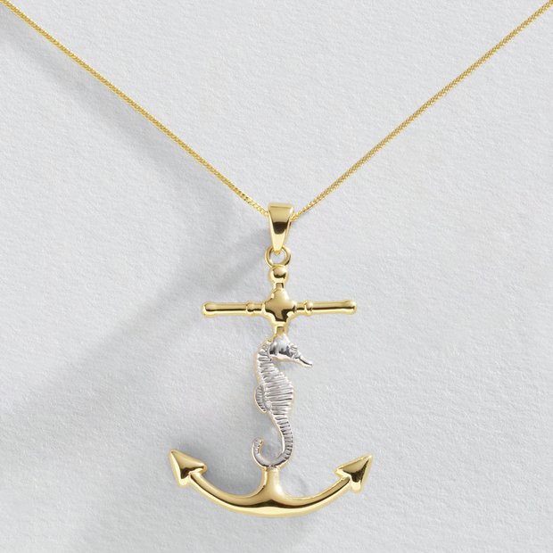 Buy Revere 9ct Multicolour Gold Seahorse Anchor Pendant Necklace Womens necklaces Argos