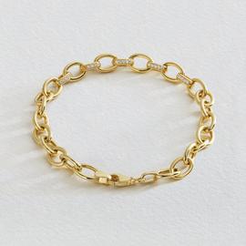Revere 9ct Yellow Gold Cubic Zirconia Link Chain Bracelet