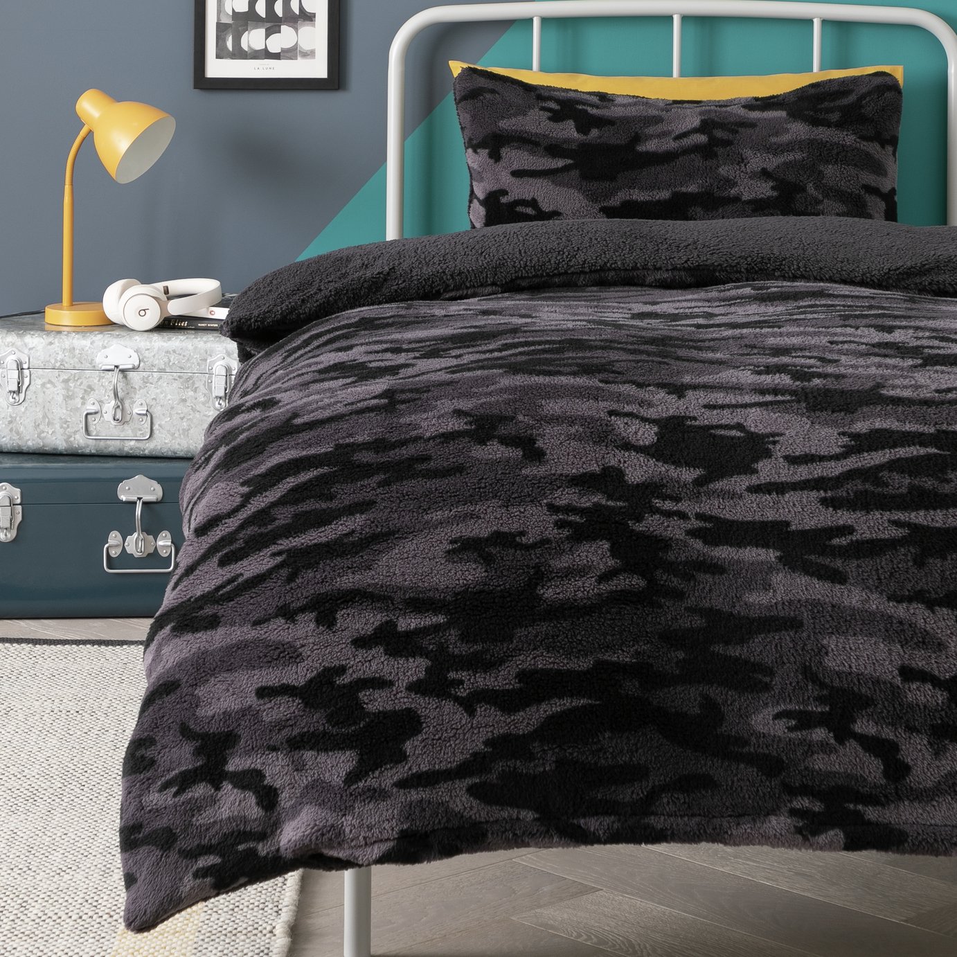 Argos Home Camo Fleece Grey Bedding Set - Double