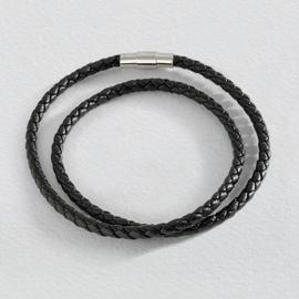 Revere Black Leather Plaited Bracelet