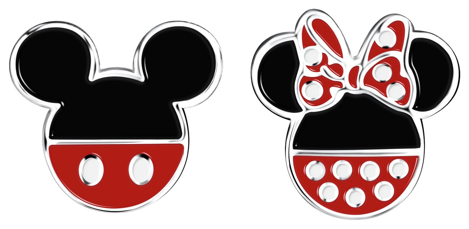 Disney Sterling Silver Mickey and Minnie Mouse Stud Earrings