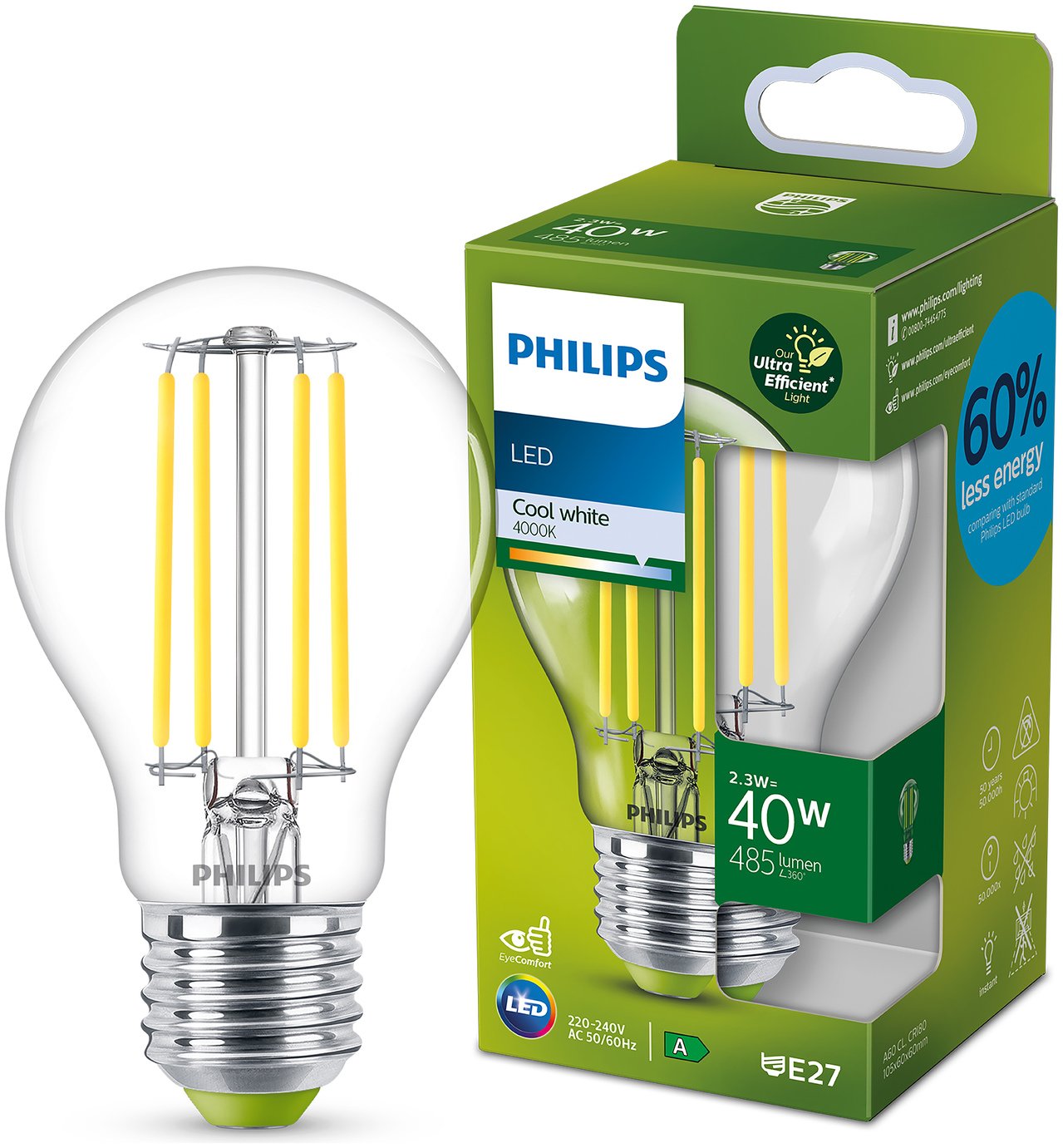 Philips 2.3W - 40W LED ES Ultra Efficient Light Bulb