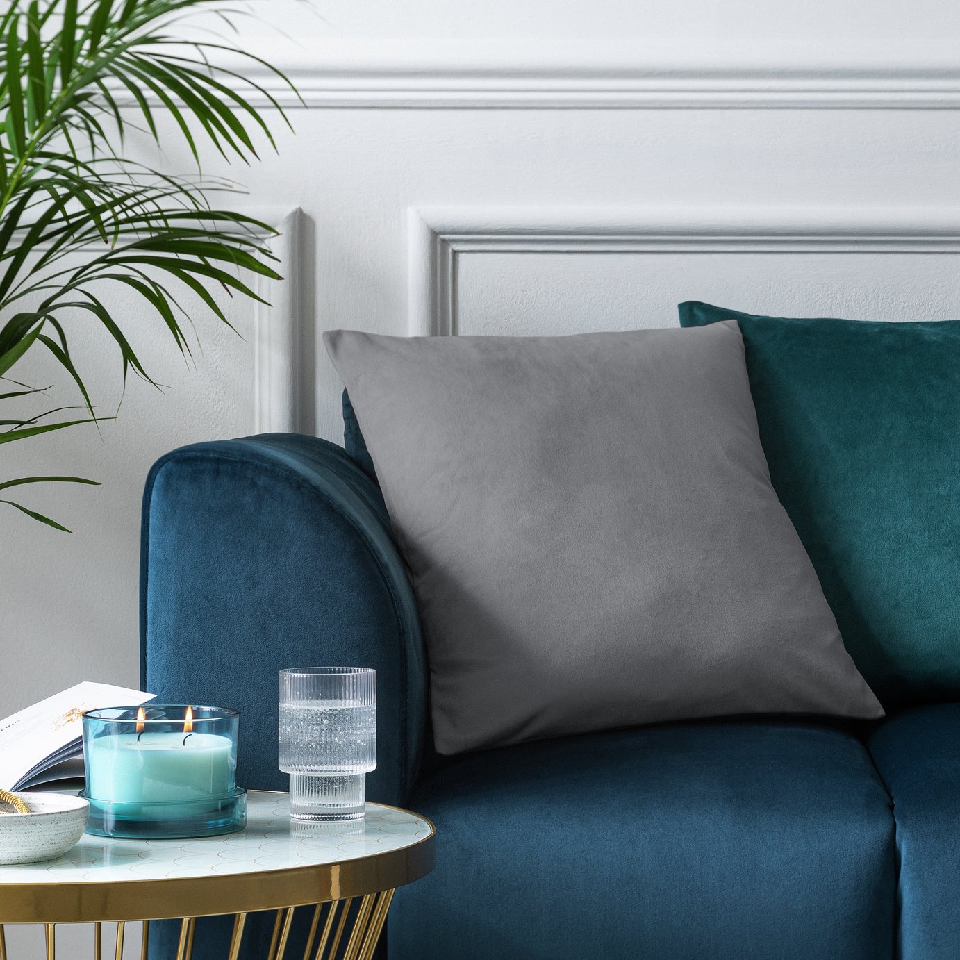 Habitat Velvet Cushion Cover-2 Pack- Slate - 43x43cm