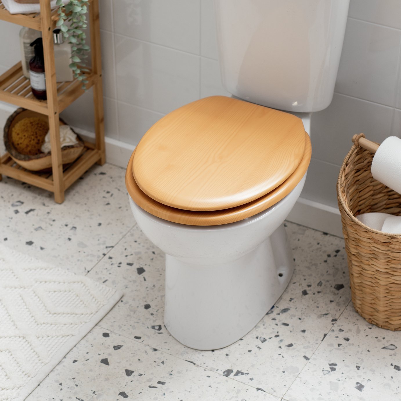 Argos Home Pine Effect Toilet Seat- Natural
