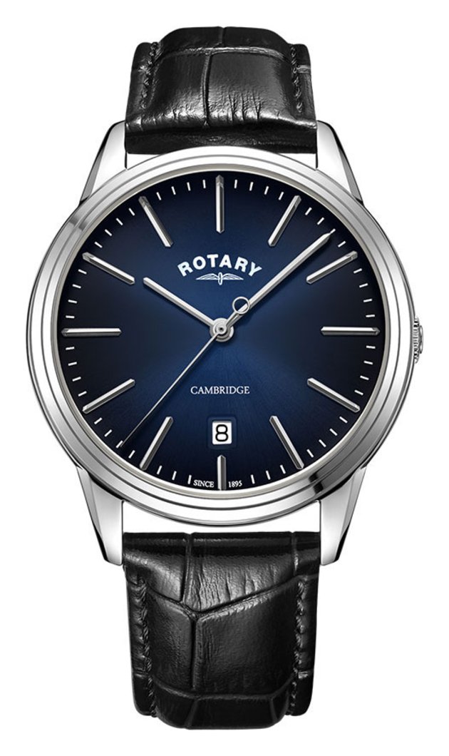 Rotary Men's Black Leather Strap Blue Dial Watch